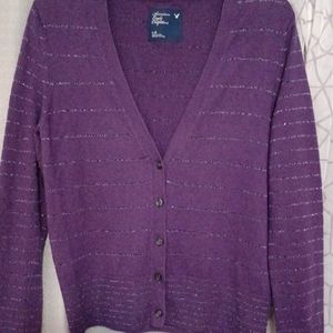 American Eagle Outfitters Cardigan Purple W/Long Sleeve Women's  Size Large